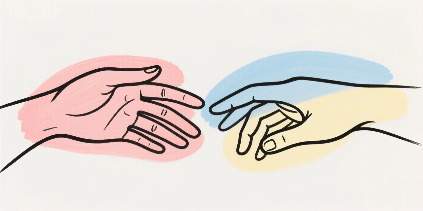 Two hands reaching toward each other symbolizing connection