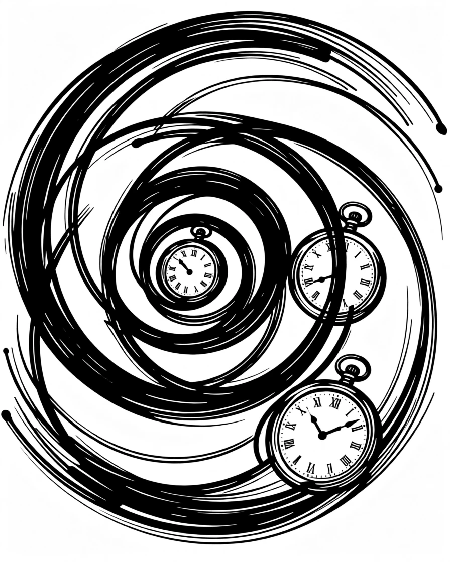 A collection of antique pocket watches arranged in an overlapping spiral.