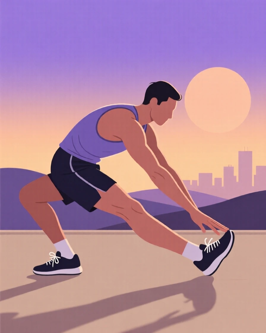 A runner stretching at sunrise before a long training run.