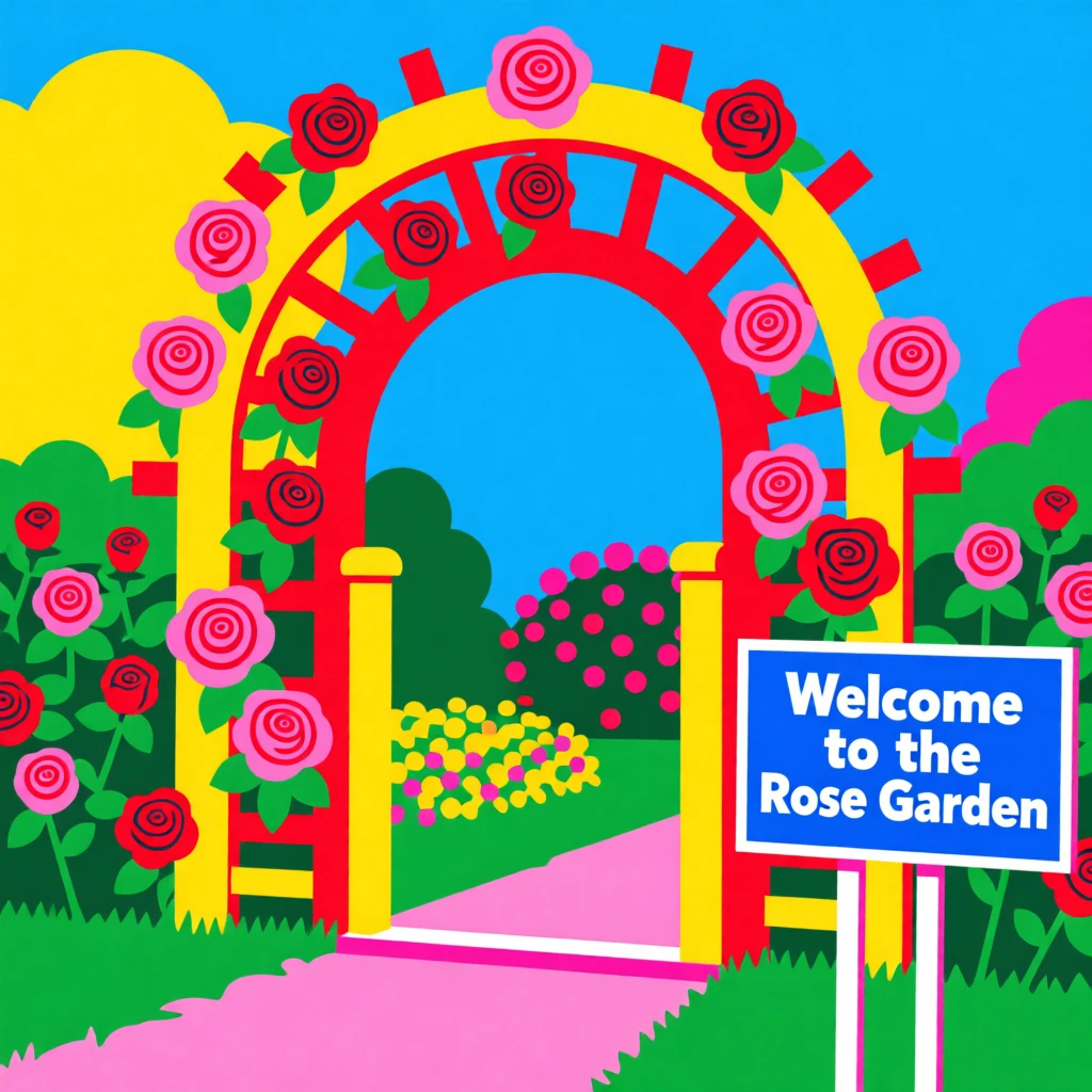 Rose trellis arch in a garden entrance