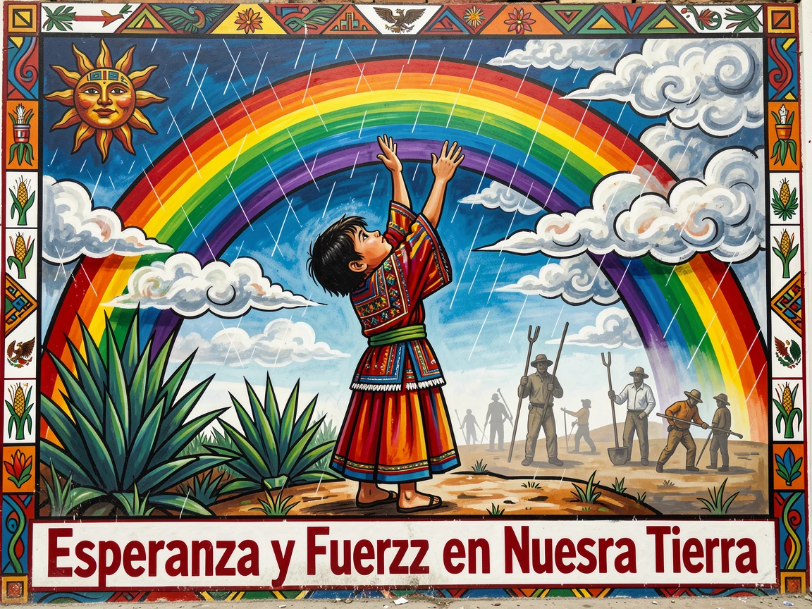 A child reaching up to touch a rainbow after the rain