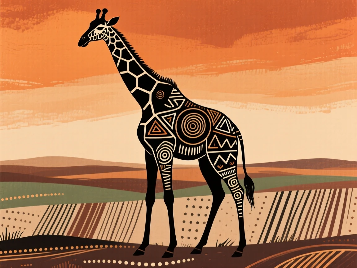 A giraffe silhouetted against the horizon.