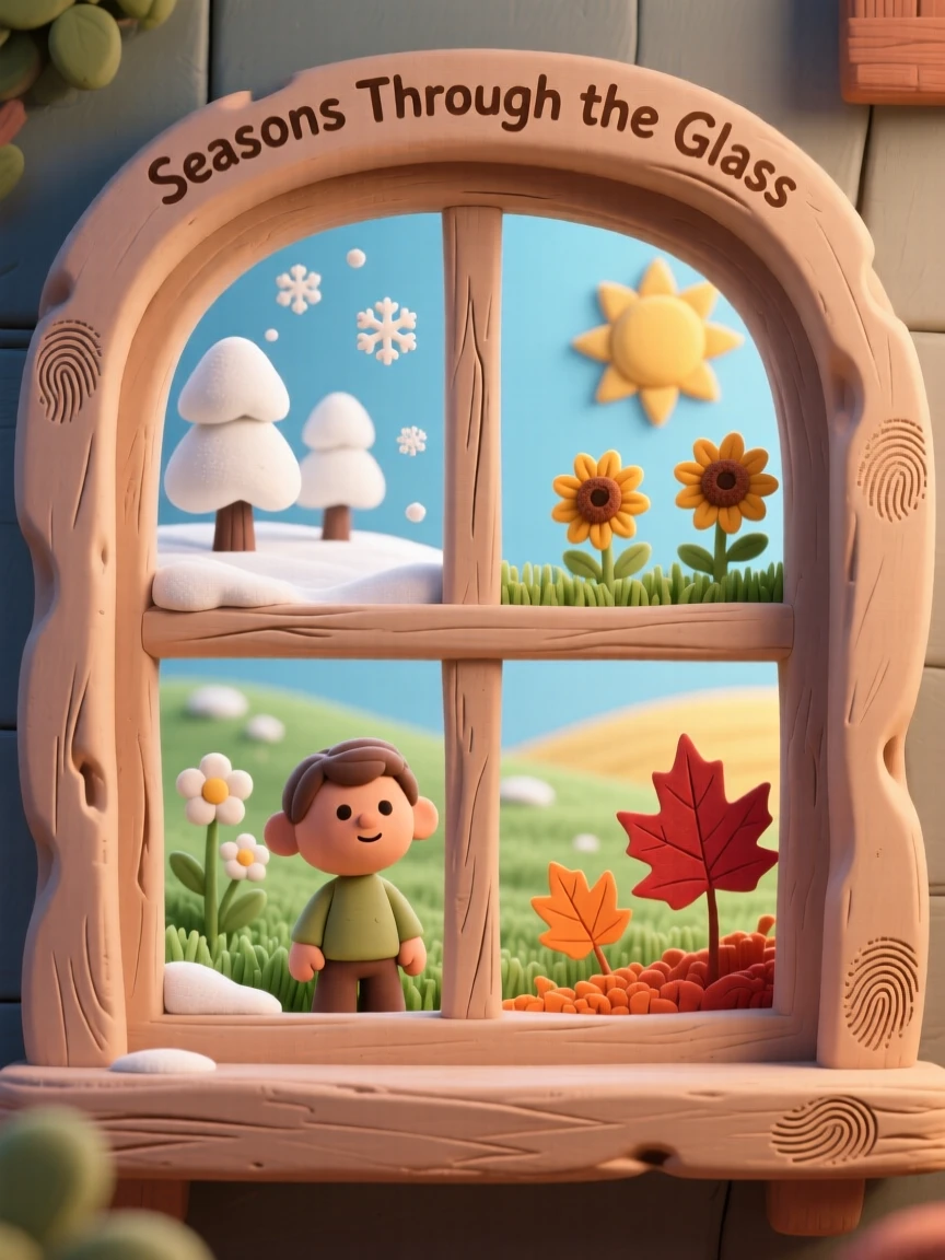 A window looking out onto a completely different season each time