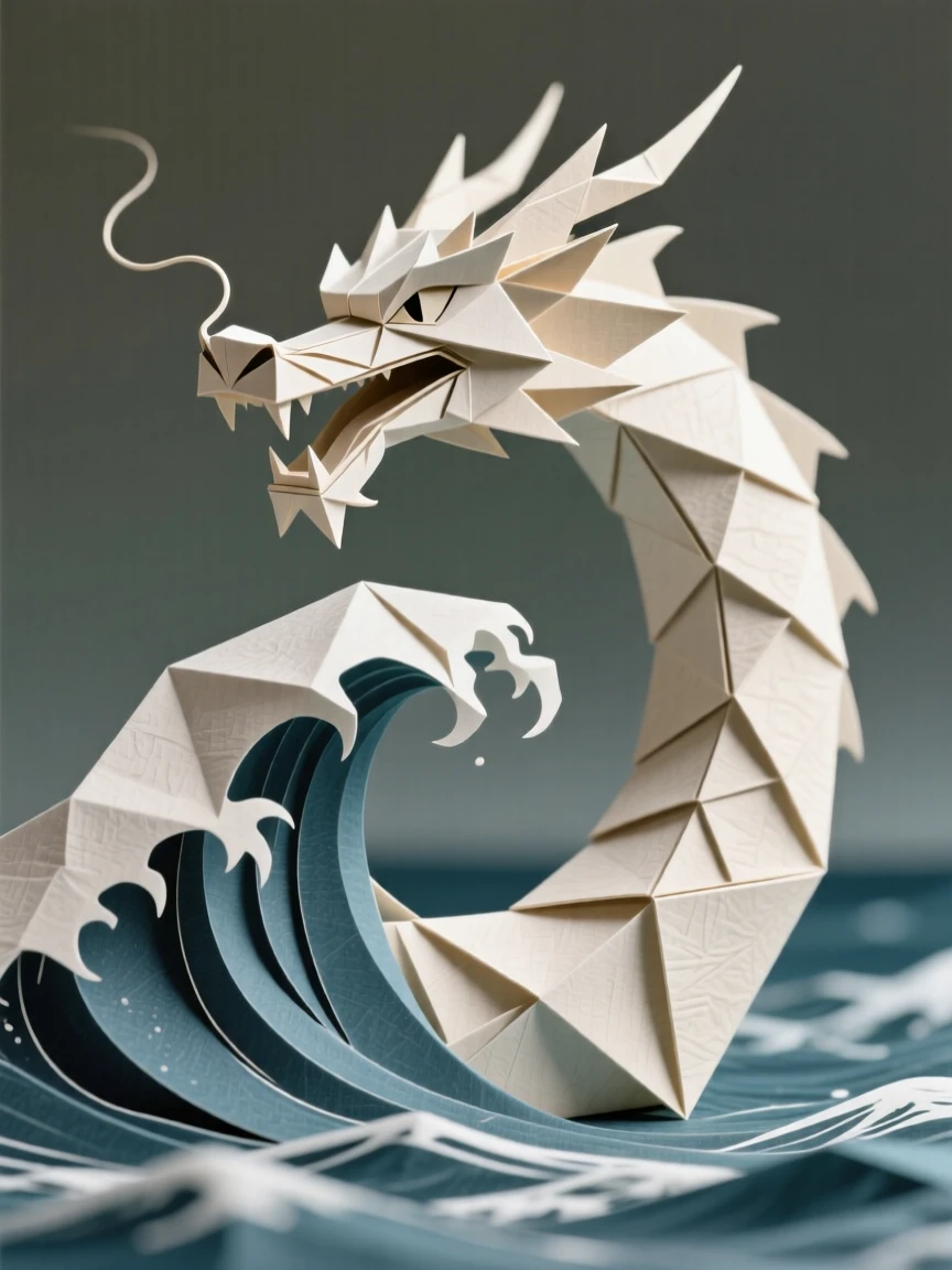 A single wave curling into the shape of a dragon rising from the sea.