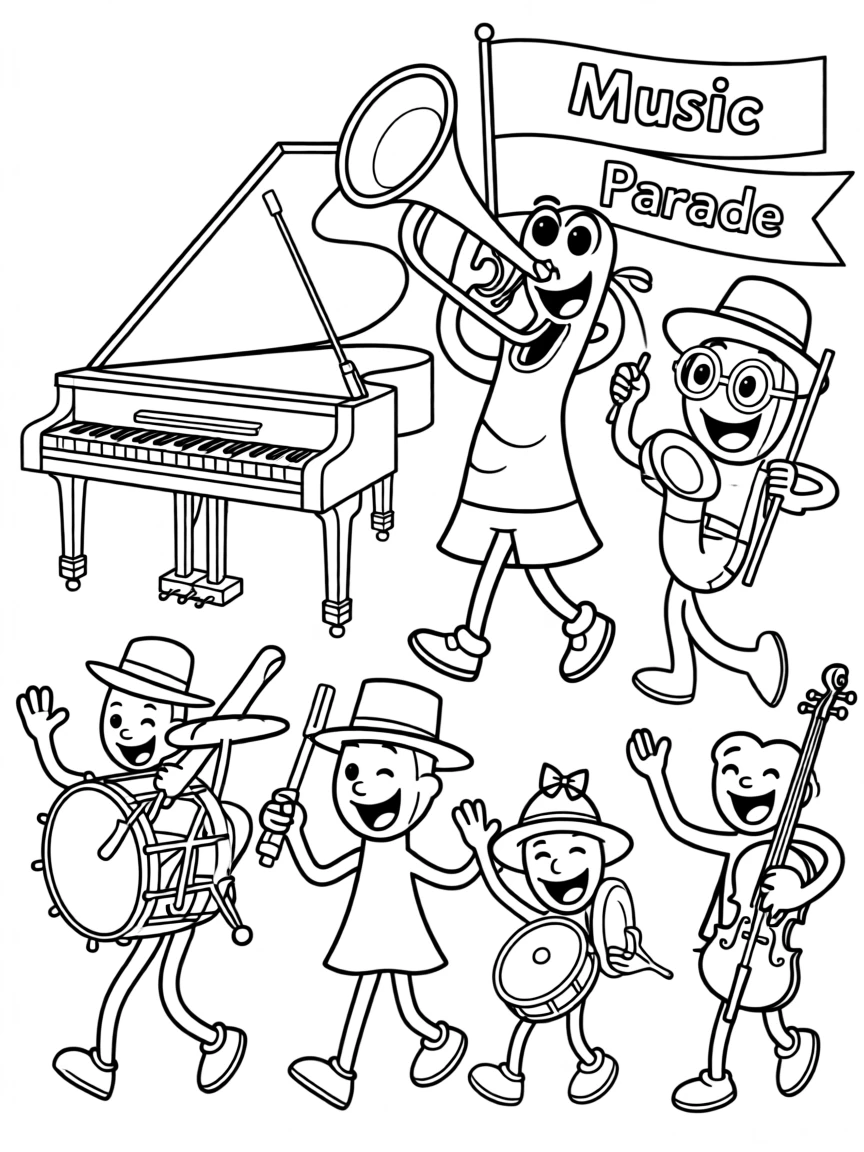 A kingdom of talking musical instruments having a parade