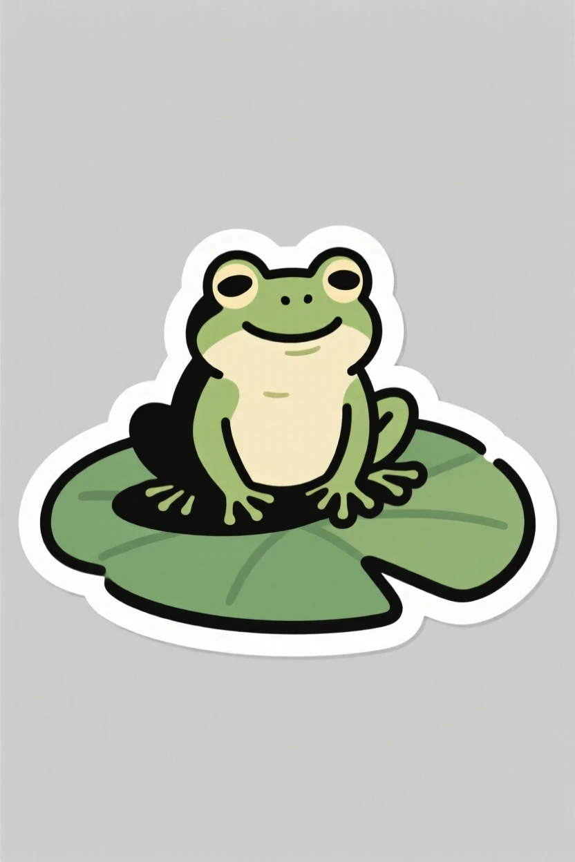 An universally adored tiny frog sitting on a giant lily pad looking pleased, captured in a candid, feel-good moment, a simple moment that feels universally loved.