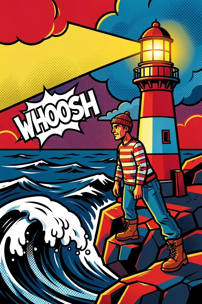 A lighthouse keeper watching over a stormy sea