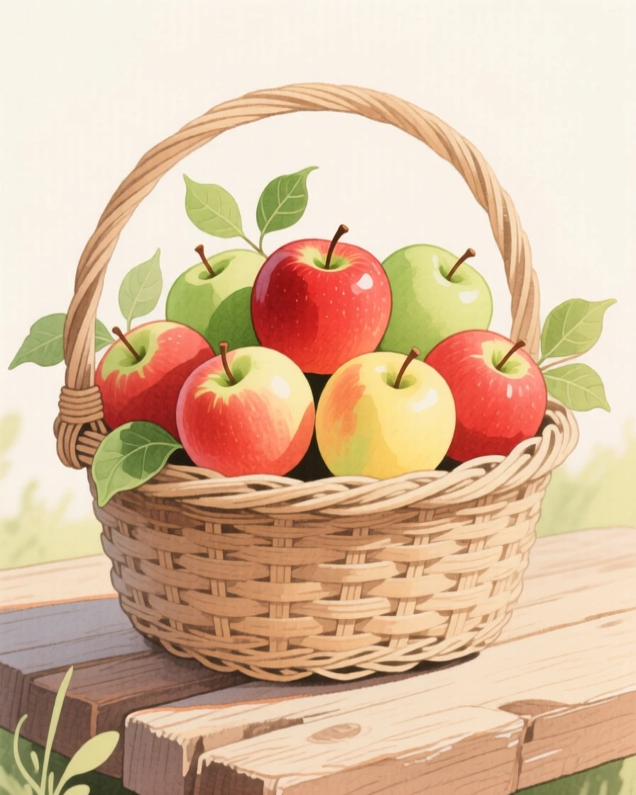 A basket of freshly picked apples, vivid and full of life.