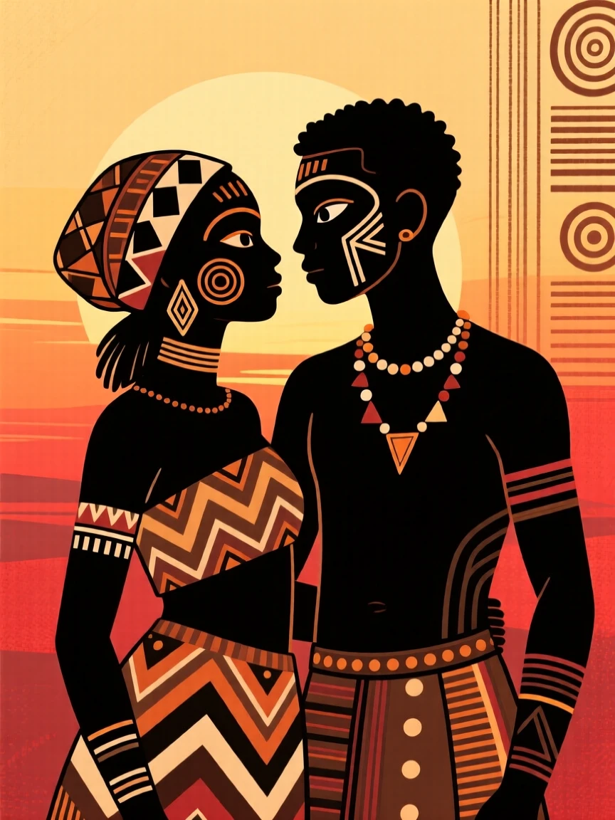 A young couple standing close at sunset.