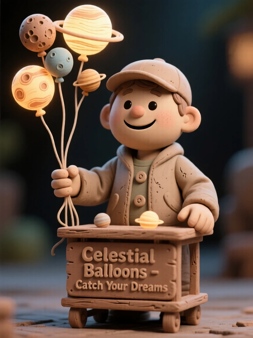 A balloon seller whose balloons are actually tiny glowing planets