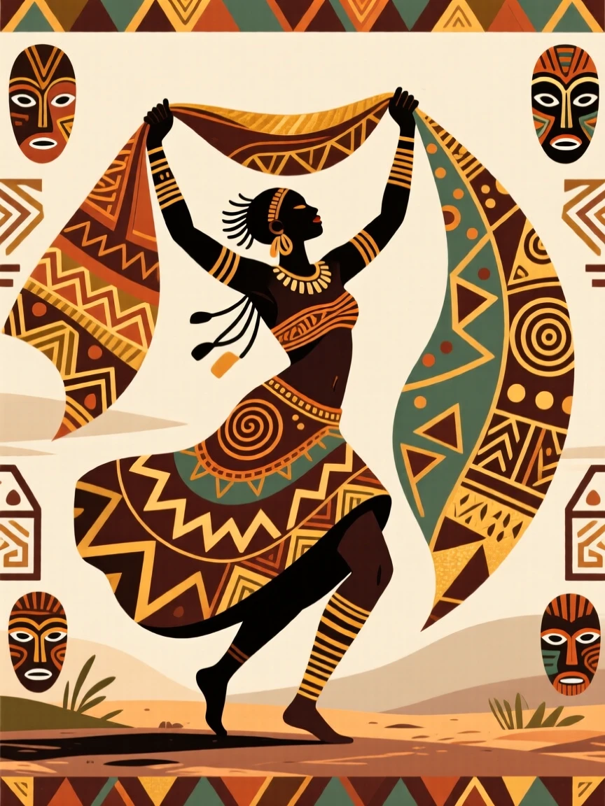 A dancer twirling with a flowing cloth held high overhead.