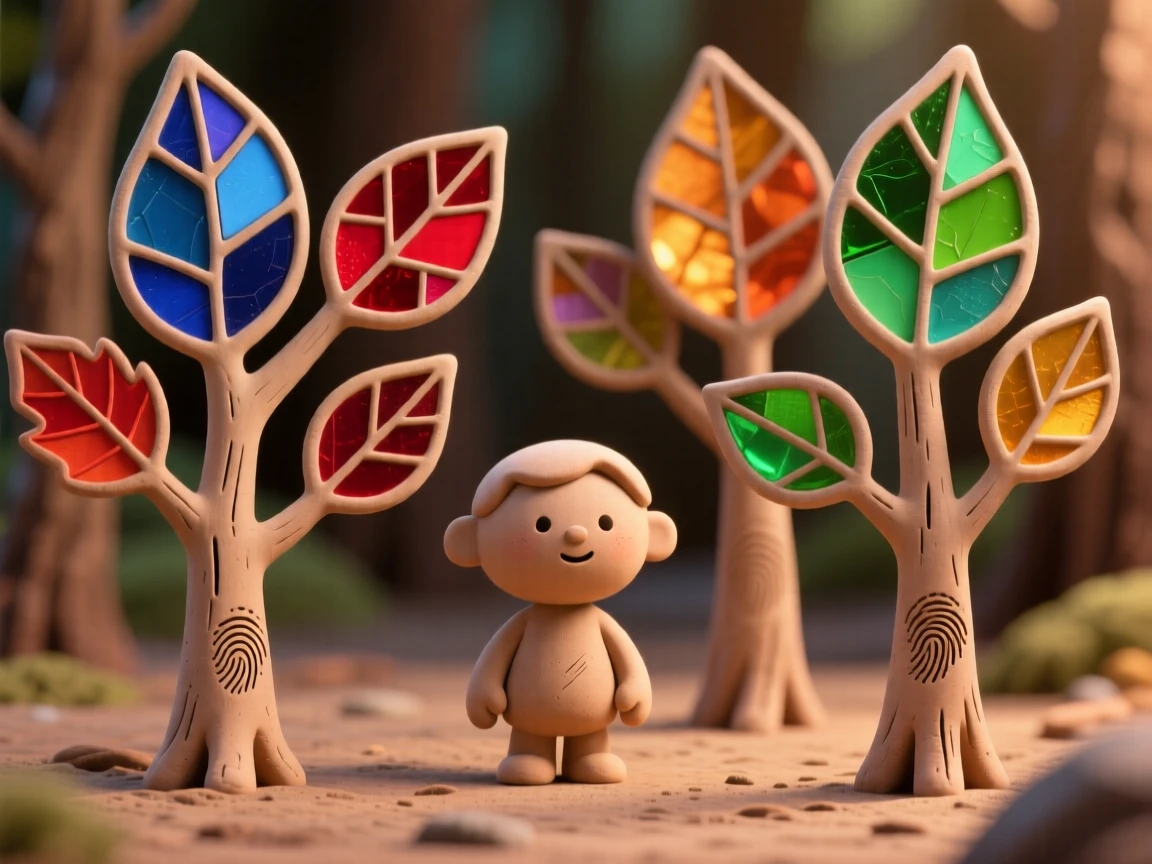 A forest where every leaf is a different shade of stained glass