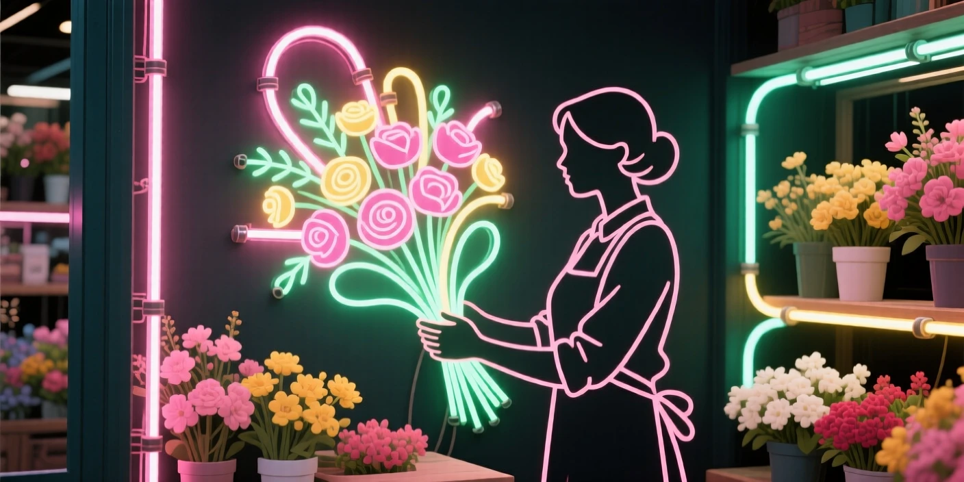 A florist arranging a large bouquet in a shop full of blooms.