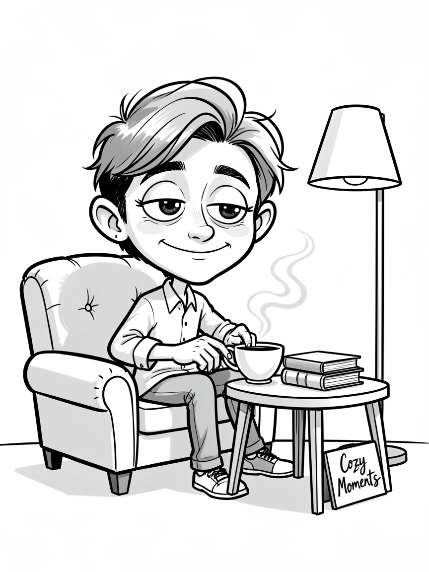 [Trending & Universal Topics] Modern lifestyle scene of a laid-back coffee connoisseur setting up a cozy reading nook, capturing everyday joy