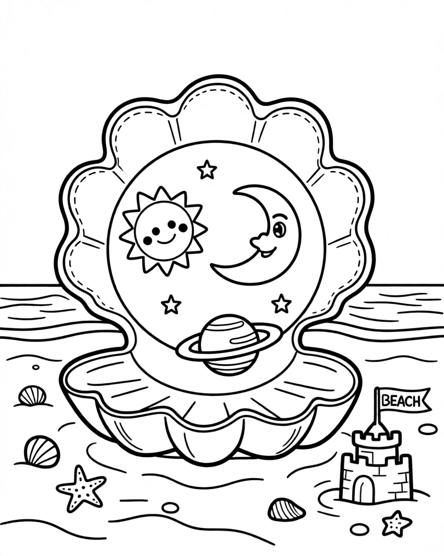 A tiny universe living inside a seashell on the beach