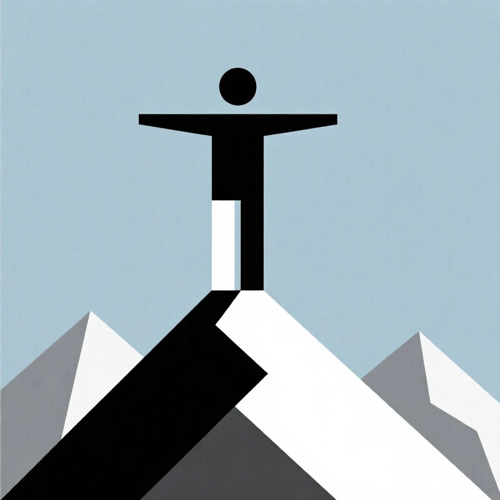 A person standing on a mountain ridge with arms open