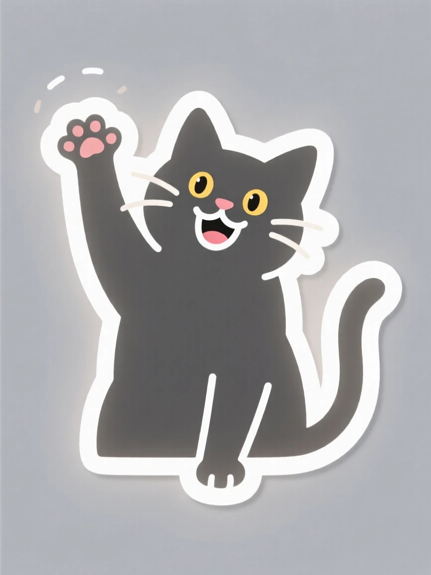 An instantly mood-lifting cat with one paw raised mid-wave, framed in soft cozy lighting, a small joyful moment worth capturing.