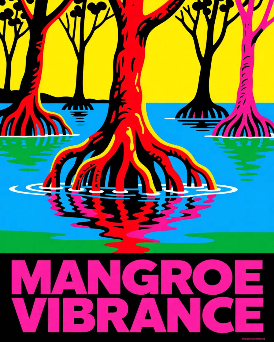 Mangrove forest with roots in shallow water