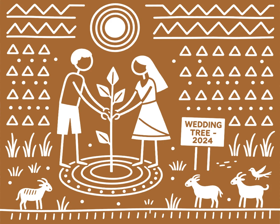 A young couple planting a tree together to mark their wedding.