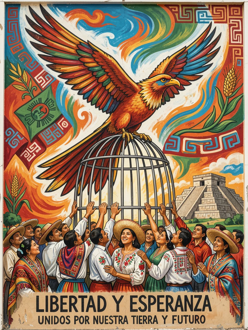 A bird released from an open cage soaring into the sky