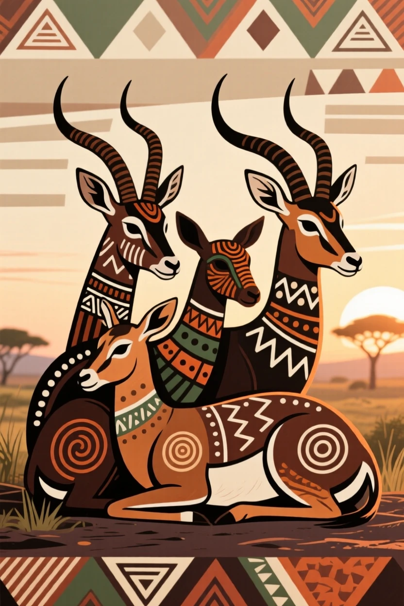 An antelope huddled together at dawn.