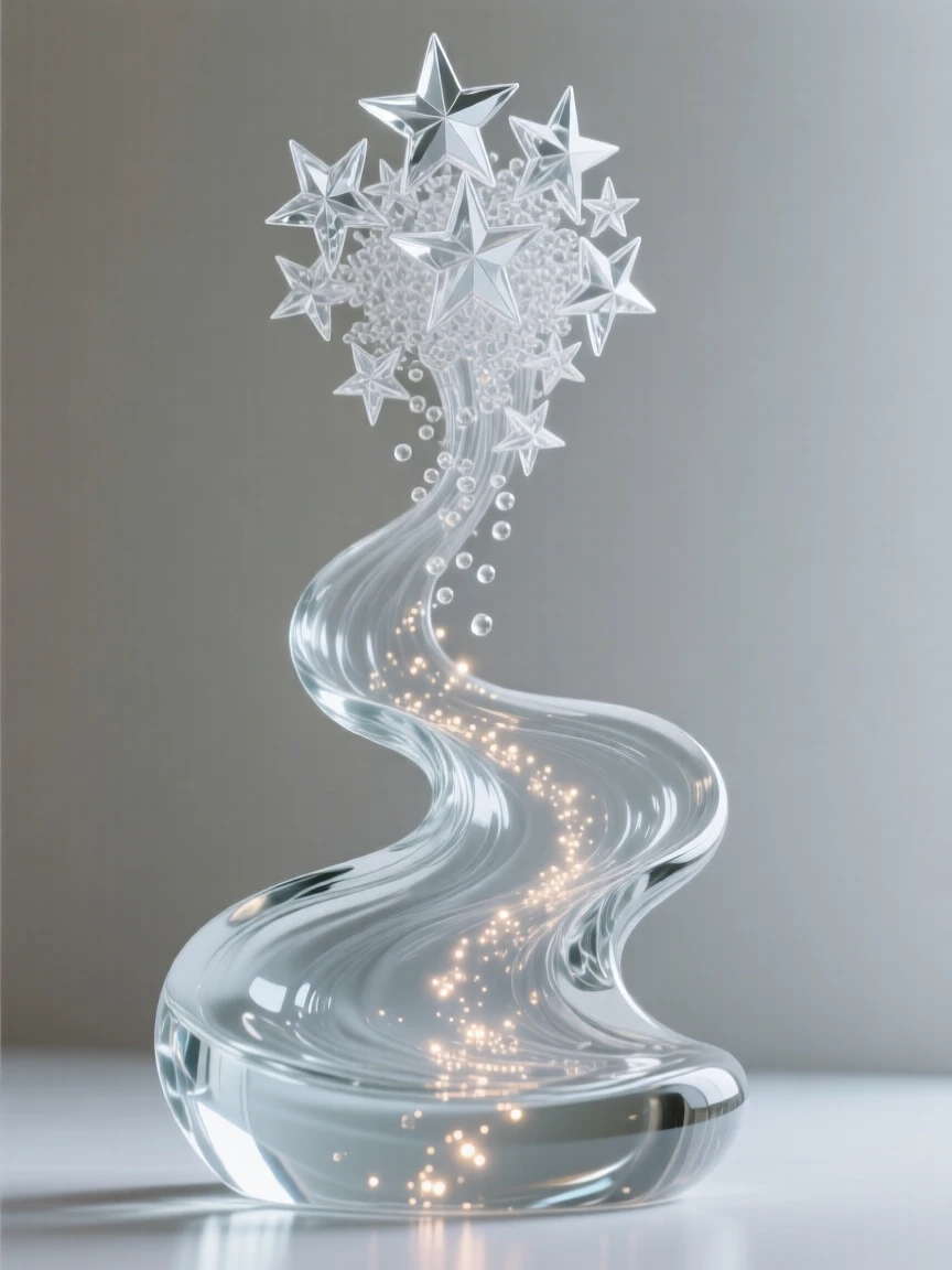 As tiny particles of light rise slowly upward, a river flowing upward into a cascade of stars