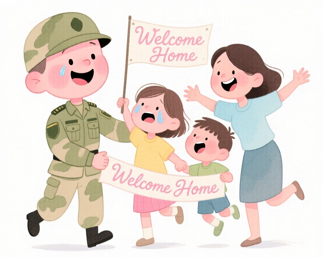 An uplifting, heartwarming moment of a soldier reuniting with family after deployment
