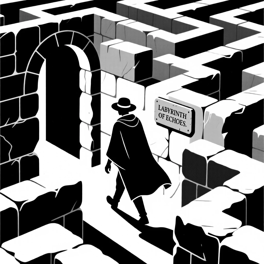 An explorer navigating a maze of ancient stone corridors.