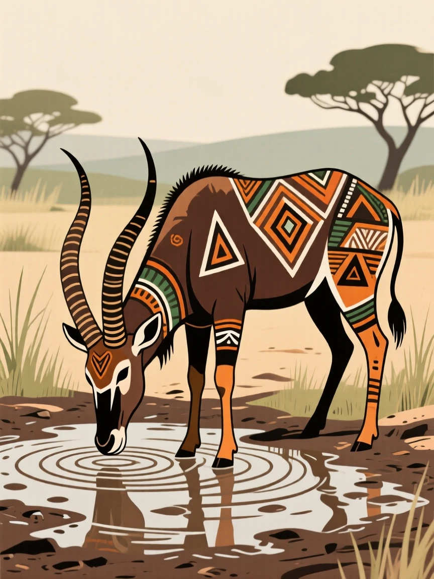 An eland gathering at a muddy waterhole.