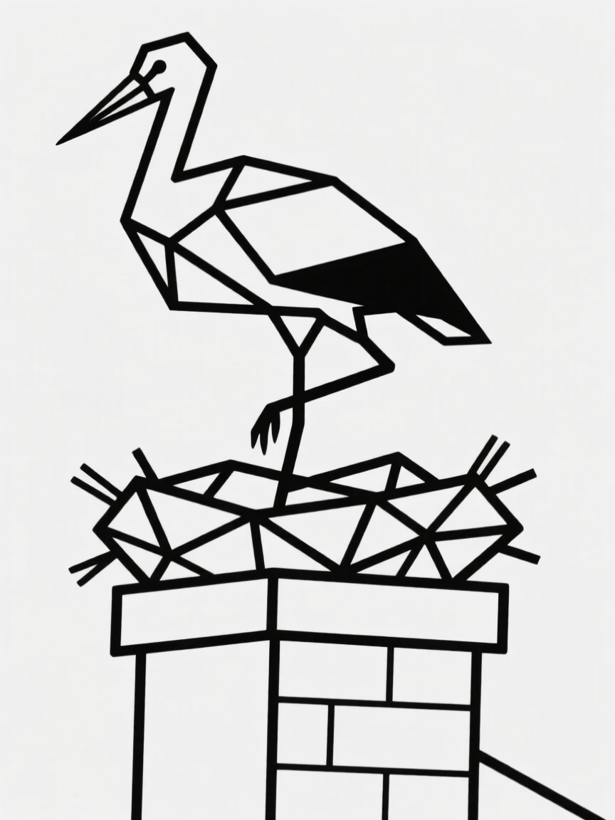 A stork standing on one leg atop a chimney nest