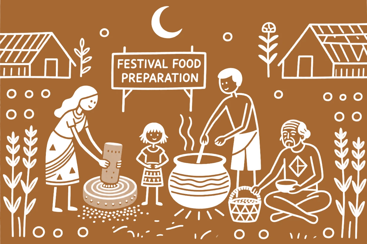 A family preparing traditional food for a seasonal festival.