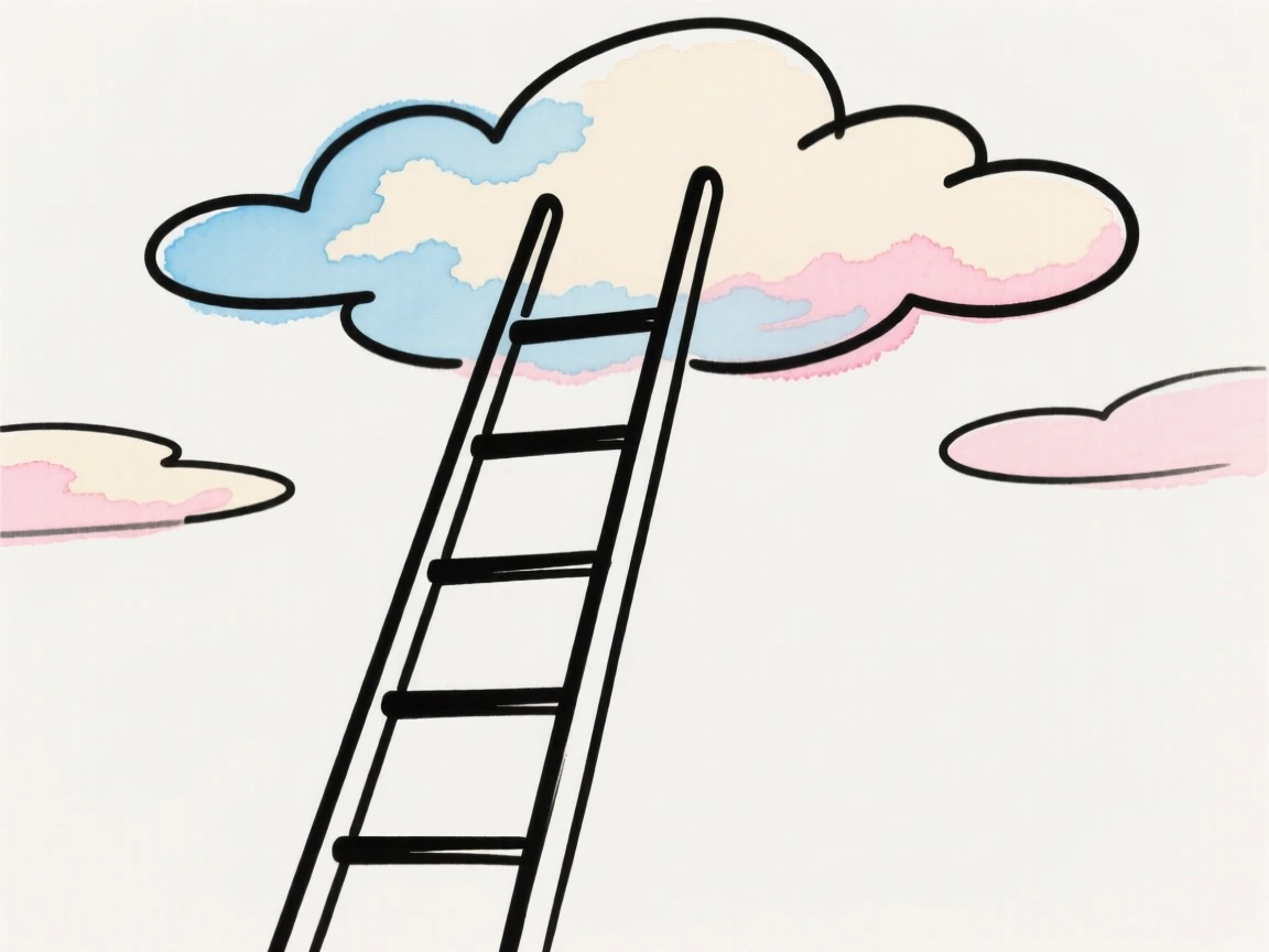 A ladder reaching toward the clouds