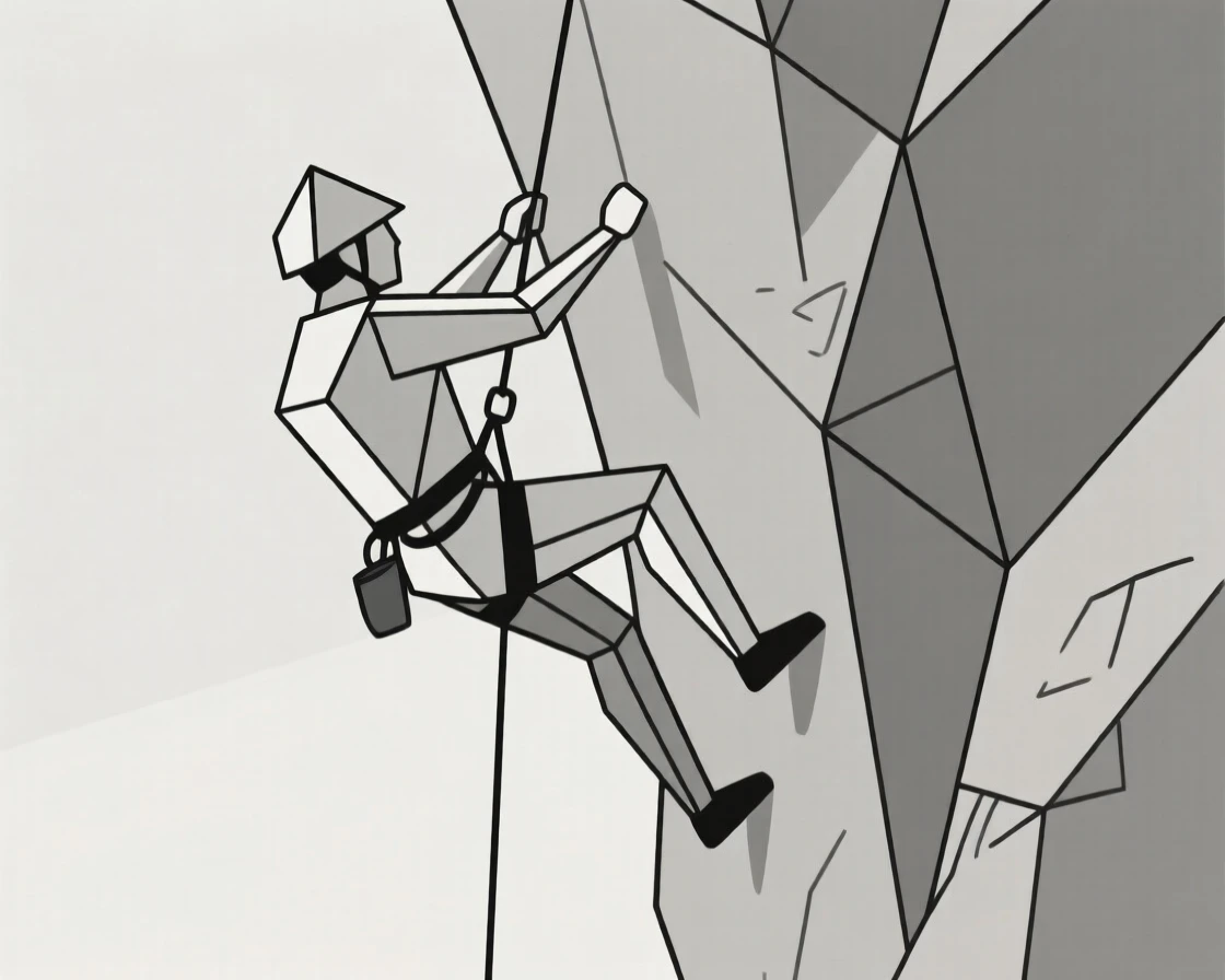 A rock climber rappelling down a cliff face