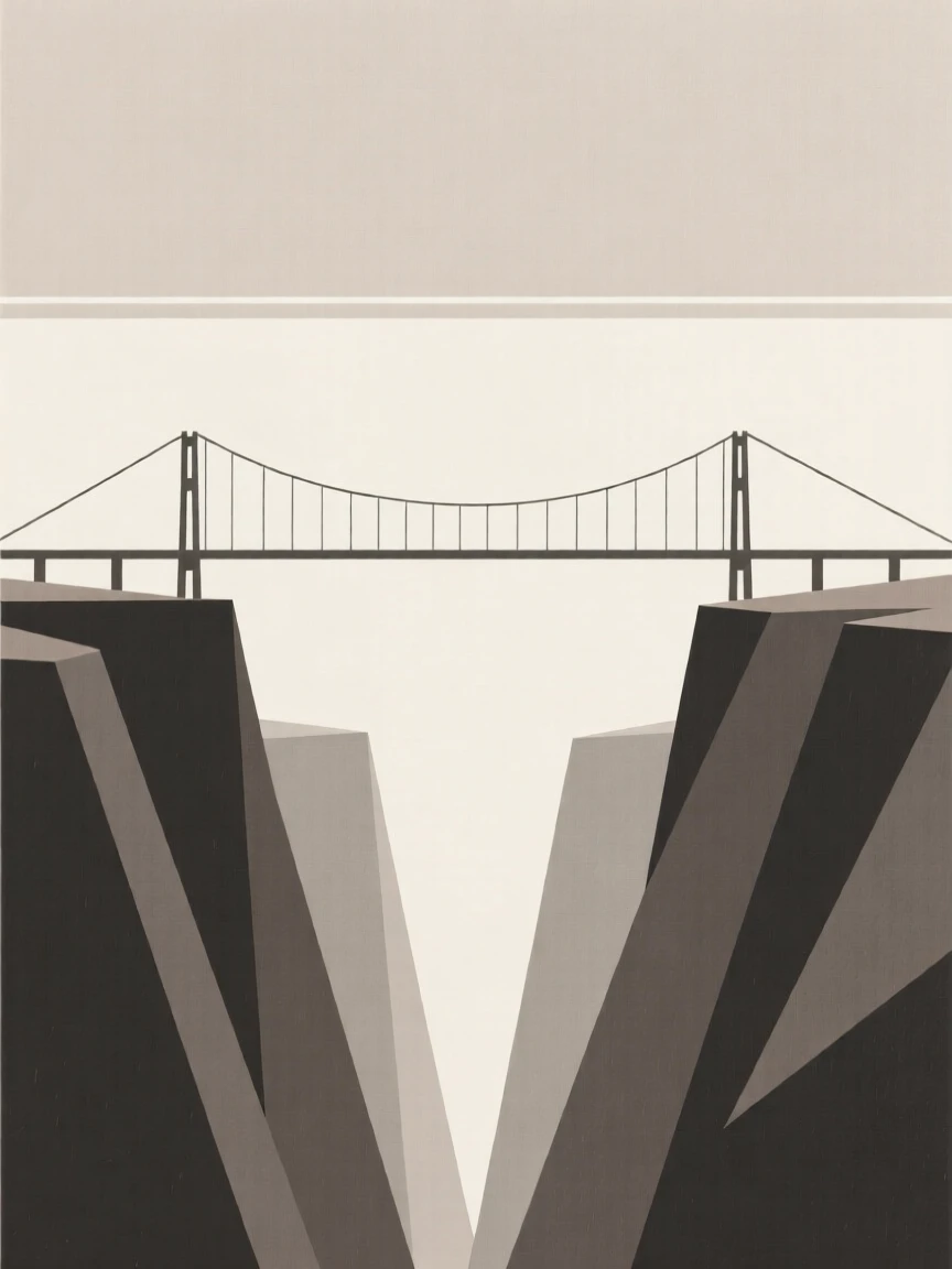 A bridge spanning a wide canyon toward the horizon