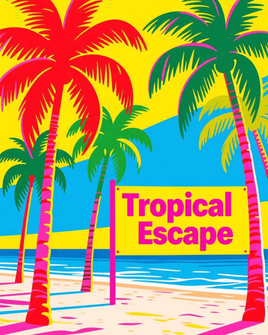 Tropical palm grove on a quiet beach