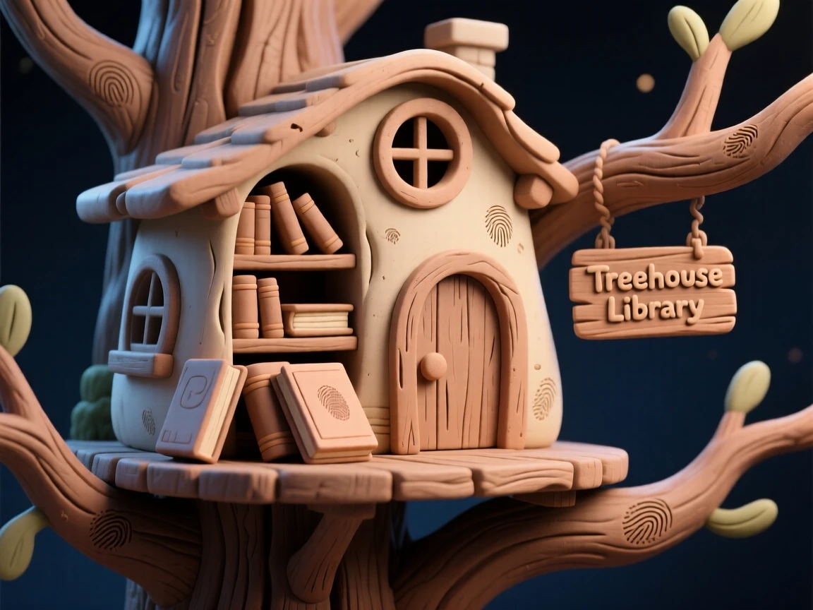 A treehouse library where the books rearrange themselves at night