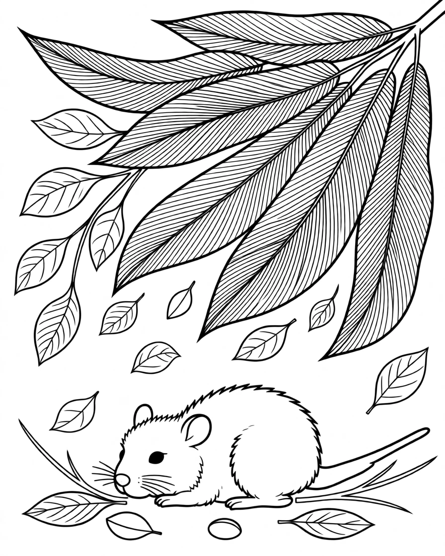A chinchilla resting beneath a canopy of autumn leaves, with dramatic feather detail catching the wind.