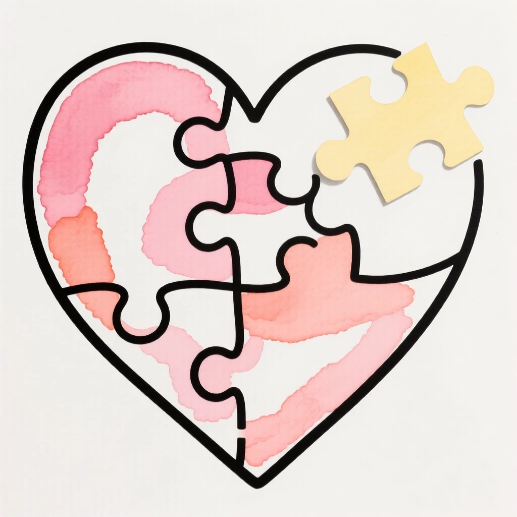 A puzzle heart with a missing piece