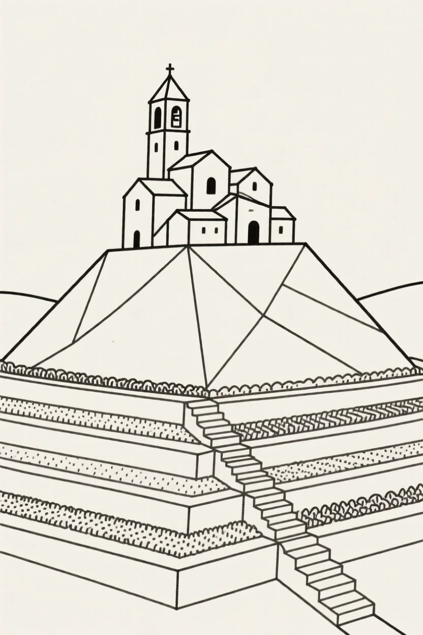 A hilltop monastery surrounded by terraced gardens