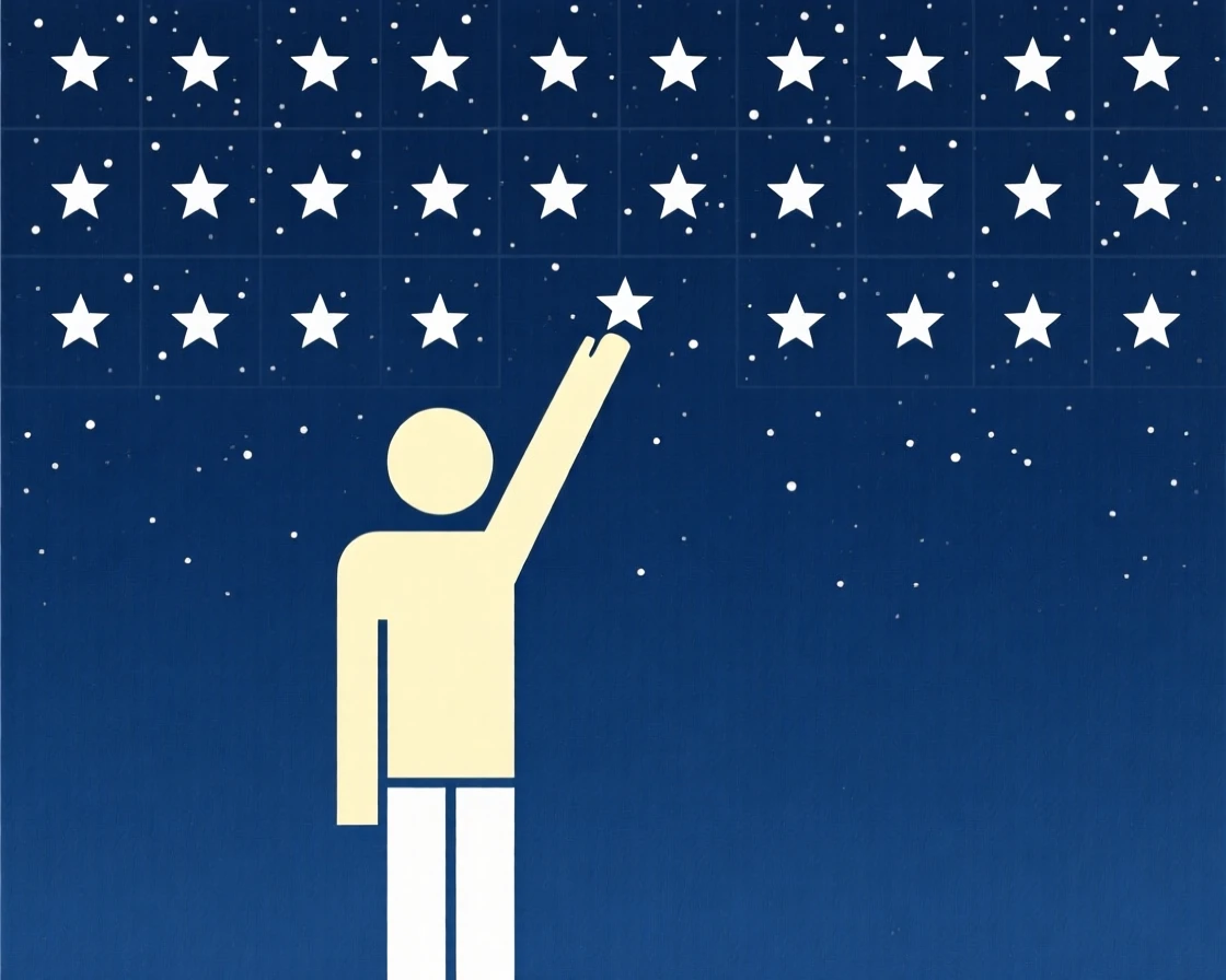 A person reaching for a star-filled sky