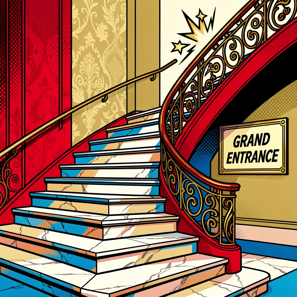 A grand staircase inside an opulent historic hotel