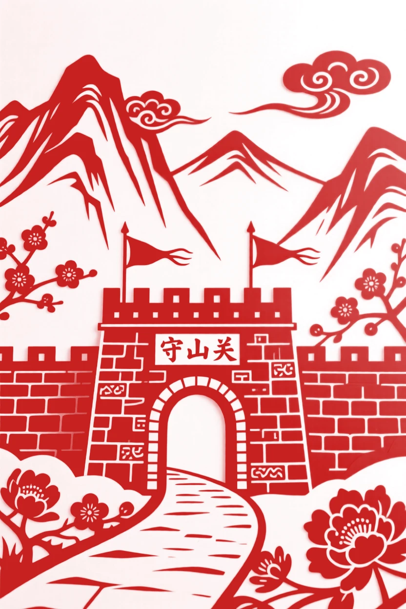A mountain pass guarded by an ancient stone fortress, banners snapping in the wind atop its battlements