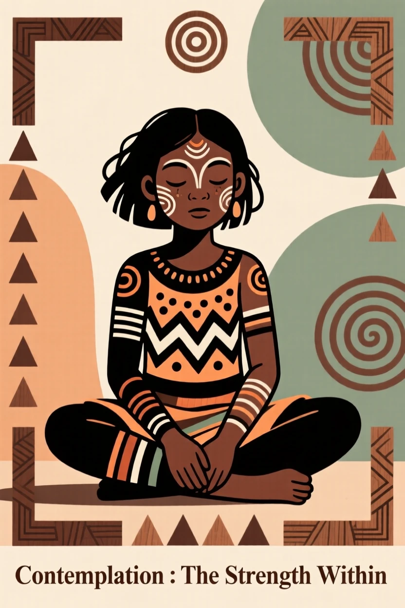 A lively young girl sitting cross-legged in quiet contemplation.