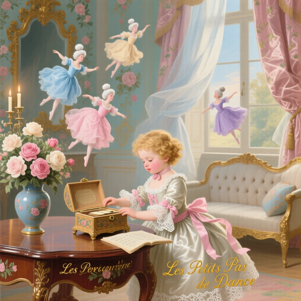 A child opening a music box from which miniature dancers emerge  