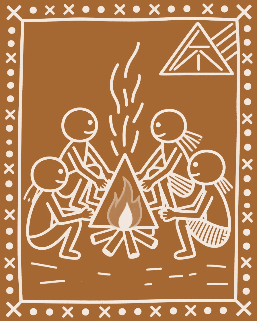Children building a small fire to stay warm on a cool evening.