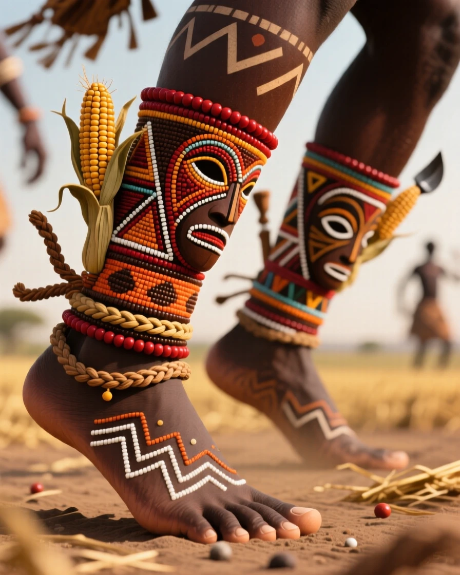 A beaded warrior's anklet set worn by dancers celebrating a successful harvest.