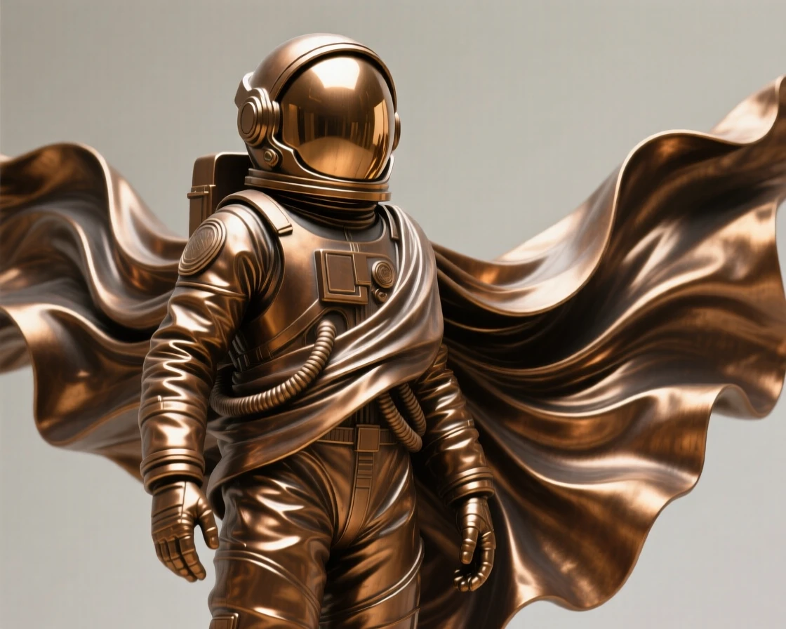 A young astronaut, with intricate, flowing drapery, forming a strong central focal point
