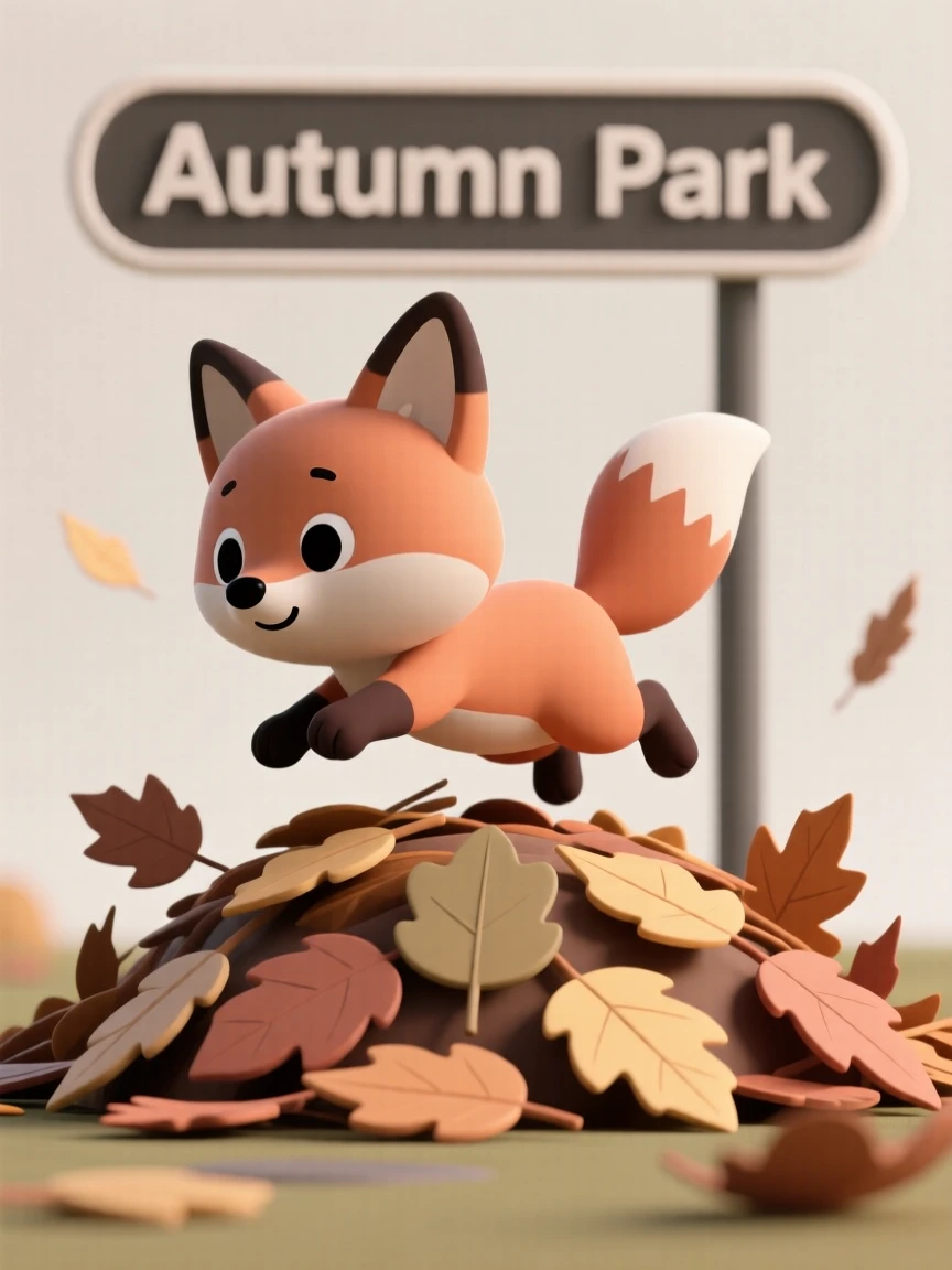 A curious baby fox pounces clumsily into a pile of crunchy autumn leaves for the very first time.