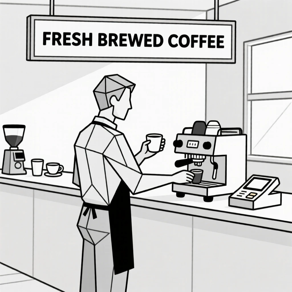 A barista preparing coffee behind a café counter