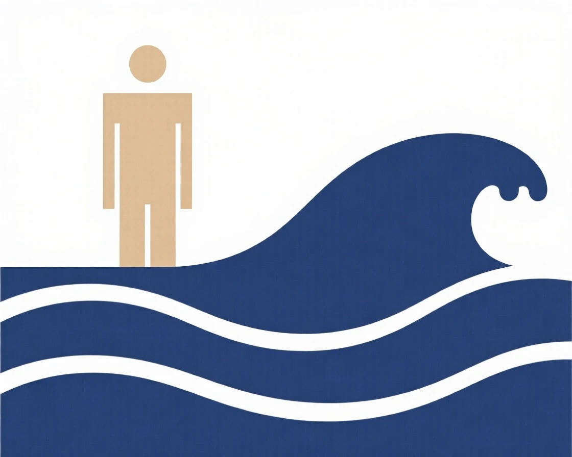 A person standing firm against strong ocean waves